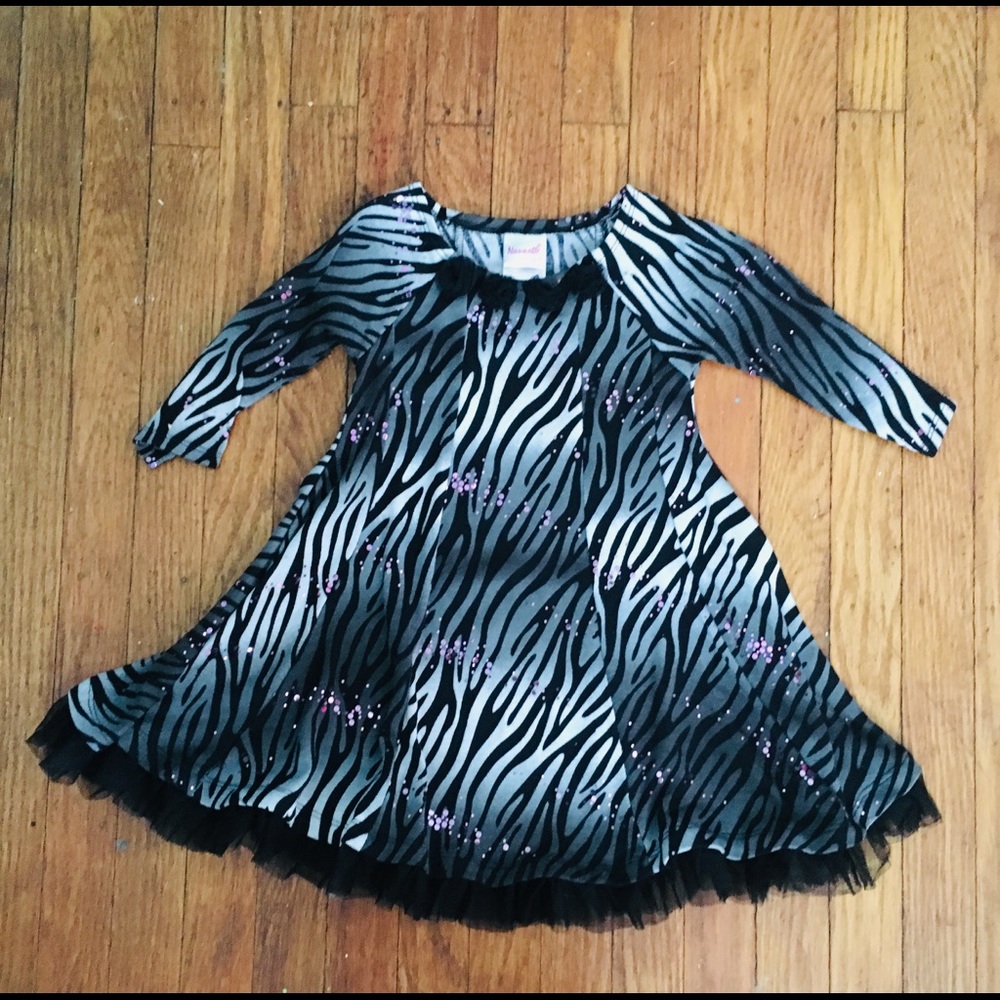 Girl’s Holiday Party Black Zebra Print  Dress